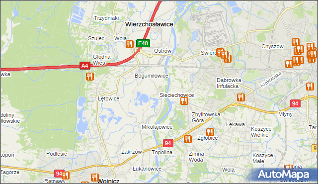 mapa Sieciechowice gmina Wierzchosławice, Sieciechowice gmina Wierzchosławice na mapie Targeo