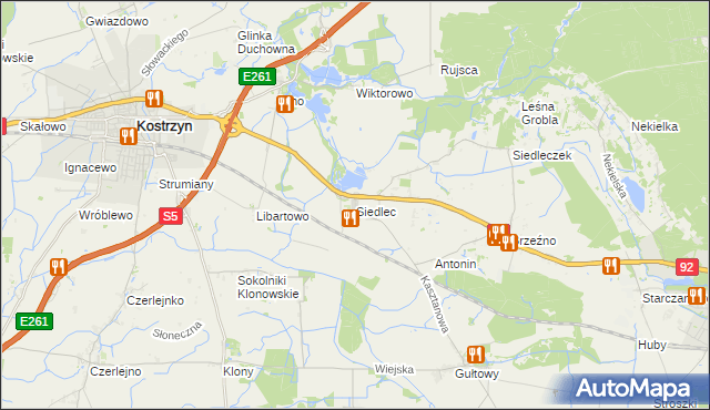 mapa Siedlec gmina Kostrzyn, Siedlec gmina Kostrzyn na mapie Targeo