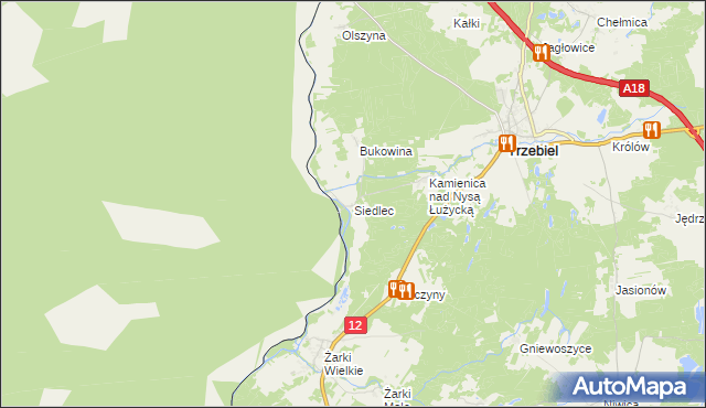 mapa Siedlec gmina Trzebiel, Siedlec gmina Trzebiel na mapie Targeo