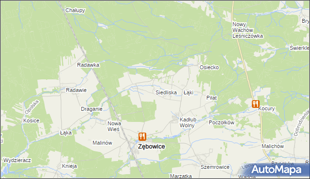 mapa Siedliska gmina Zębowice, Siedliska gmina Zębowice na mapie Targeo