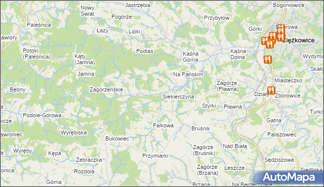 mapa Siekierczyna gmina Ciężkowice, Siekierczyna gmina Ciężkowice na mapie Targeo