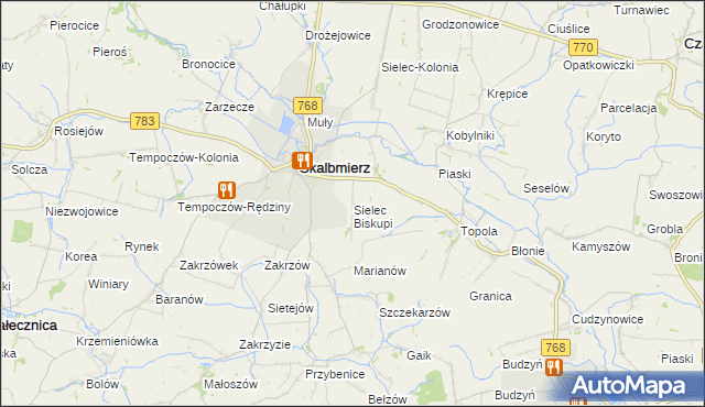 mapa Sielec Biskupi, Sielec Biskupi na mapie Targeo