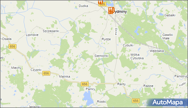 mapa Siemionki gmina Wydminy, Siemionki gmina Wydminy na mapie Targeo
