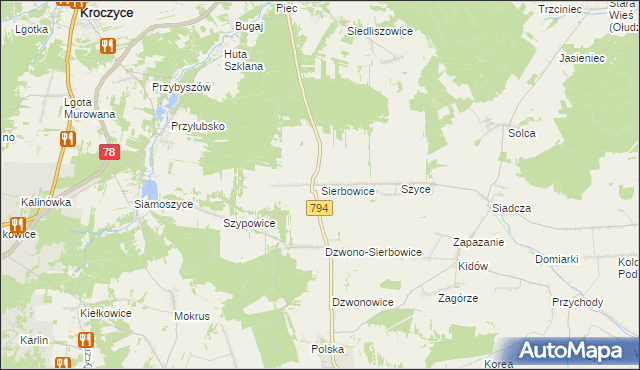 mapa Sierbowice, Sierbowice na mapie Targeo