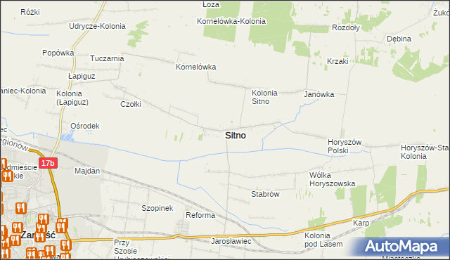 mapa Sitno powiat zamojski, Sitno powiat zamojski na mapie Targeo