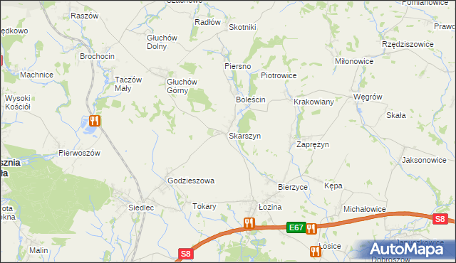 mapa Skarszyn gmina Trzebnica, Skarszyn gmina Trzebnica na mapie Targeo