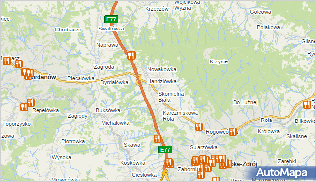 mapa Skomielna Biała, Skomielna Biała na mapie Targeo