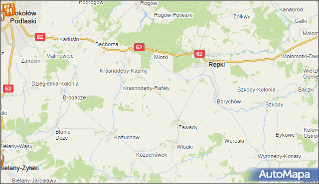 mapa Skorupki gmina Repki, Skorupki gmina Repki na mapie Targeo