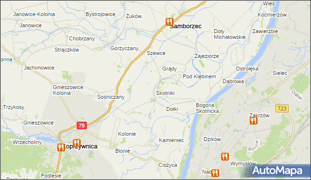mapa Skotniki gmina Samborzec, Skotniki gmina Samborzec na mapie Targeo