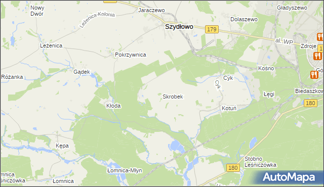 mapa Skrobek gmina Szydłowo, Skrobek gmina Szydłowo na mapie Targeo
