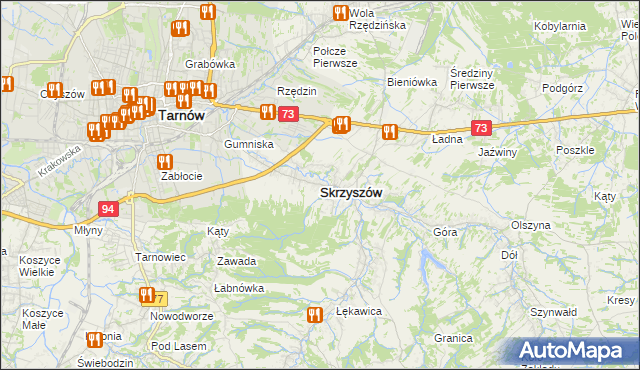 mapa Skrzyszów powiat tarnowski, Skrzyszów powiat tarnowski na mapie Targeo