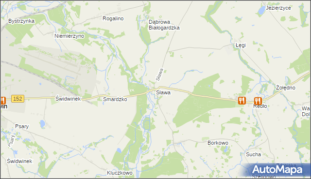 mapa Sława gmina Świdwin, Sława gmina Świdwin na mapie Targeo