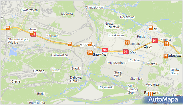 mapa Sławków powiat będziński, Sławków powiat będziński na mapie Targeo