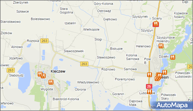 mapa Sławoszewo gmina Kleczew, Sławoszewo gmina Kleczew na mapie Targeo
