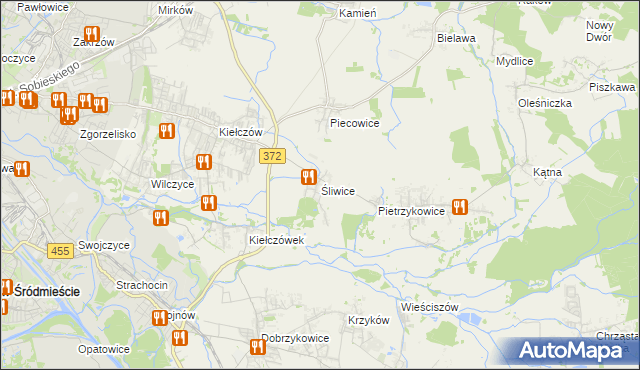 mapa Śliwice gmina Długołęka, Śliwice gmina Długołęka na mapie Targeo