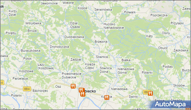 mapa Śliwnica gmina Dubiecko, Śliwnica gmina Dubiecko na mapie Targeo