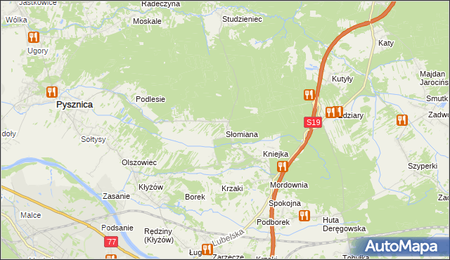 mapa Słomiana gmina Pysznica, Słomiana gmina Pysznica na mapie Targeo