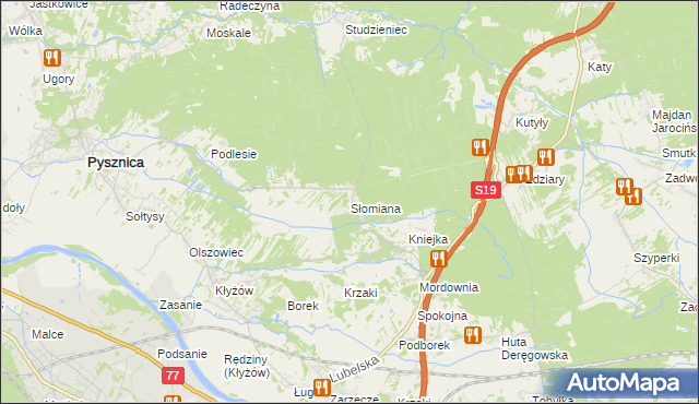 mapa Słomiana gmina Pysznica, Słomiana gmina Pysznica na mapie Targeo