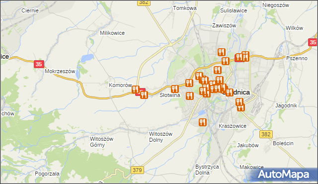 mapa Słotwina gmina Świdnica, Słotwina gmina Świdnica na mapie Targeo