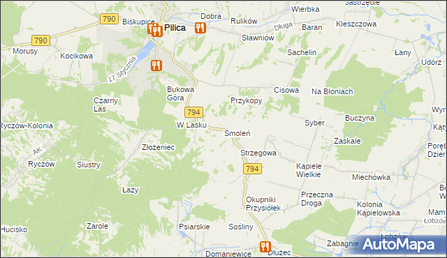 mapa Smoleń gmina Pilica, Smoleń gmina Pilica na mapie Targeo