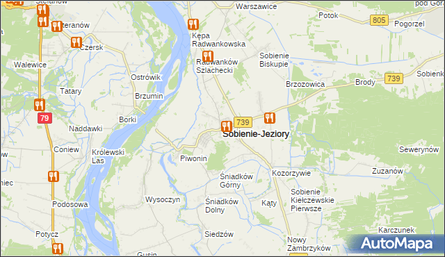 mapa Sobienie-Jeziory, Sobienie-Jeziory na mapie Targeo