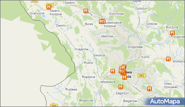 mapa Sokolica gmina Nowa Ruda, Sokolica gmina Nowa Ruda na mapie Targeo