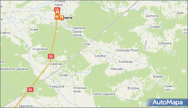 mapa Sokółka gmina Sadowne, Sokółka gmina Sadowne na mapie Targeo