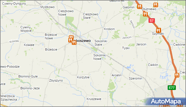 mapa Sokolniki Nowe, Sokolniki Nowe na mapie Targeo