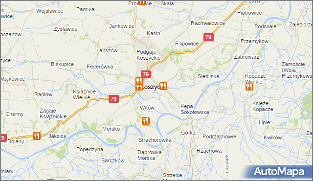 mapa Sokołowice gmina Koszyce, Sokołowice gmina Koszyce na mapie Targeo