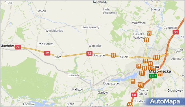 mapa Soszyce gmina Rawa Mazowiecka, Soszyce gmina Rawa Mazowiecka na mapie Targeo