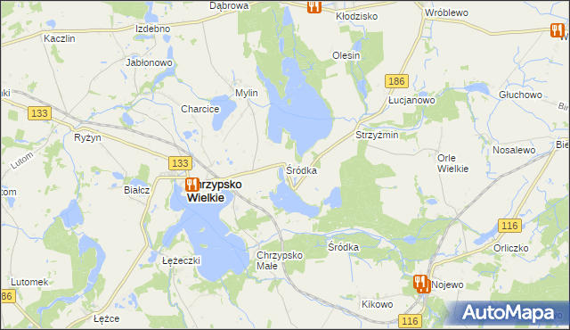 mapa Śródka gmina Chrzypsko Wielkie, Śródka gmina Chrzypsko Wielkie na mapie Targeo