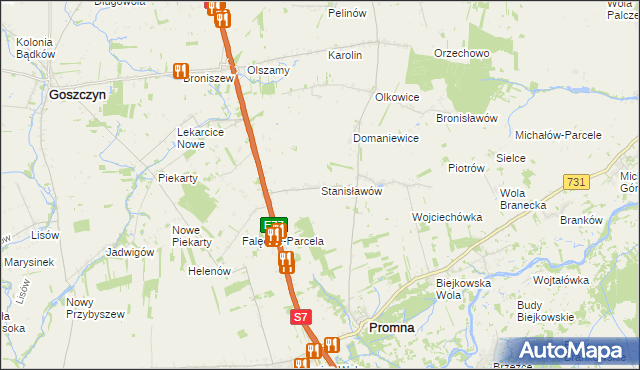 mapa Stanisławów gmina Promna, Stanisławów gmina Promna na mapie Targeo
