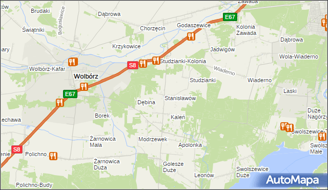 mapa Stanisławów gmina Wolbórz, Stanisławów gmina Wolbórz na mapie Targeo