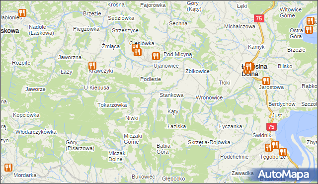 mapa Stańkowa gmina Łososina Dolna, Stańkowa gmina Łososina Dolna na mapie Targeo