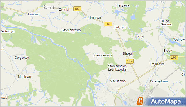 mapa Starczanowo gmina Murowana Goślina, Starczanowo gmina Murowana Goślina na mapie Targeo