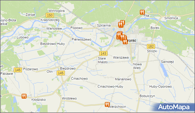 mapa Stare Miasto gmina Wronki, Stare Miasto gmina Wronki na mapie Targeo