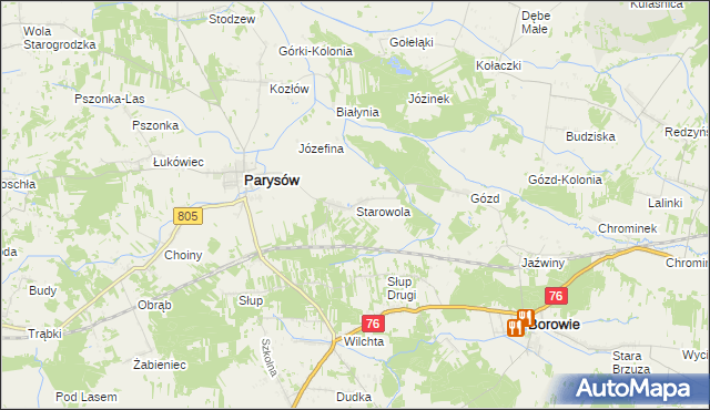 mapa Starowola gmina Parysów, Starowola gmina Parysów na mapie Targeo