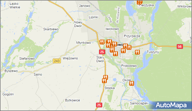 mapa Stary Dwór gmina Koronowo, Stary Dwór gmina Koronowo na mapie Targeo