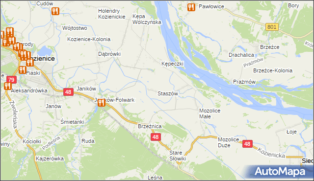 mapa Staszów gmina Kozienice, Staszów gmina Kozienice na mapie Targeo