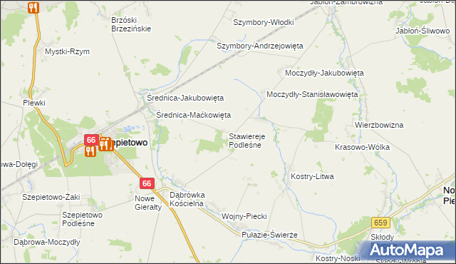 mapa Stawiereje Podleśne, Stawiereje Podleśne na mapie Targeo
