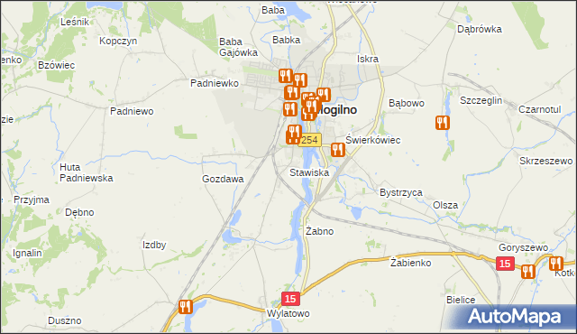 mapa Stawiska gmina Mogilno, Stawiska gmina Mogilno na mapie Targeo