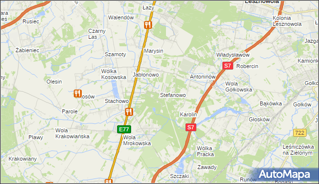 mapa Stefanowo gmina Lesznowola, Stefanowo gmina Lesznowola na mapie Targeo