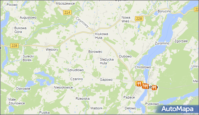 mapa Stężycka Huta, Stężycka Huta na mapie Targeo