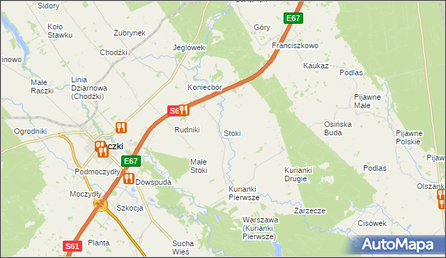 mapa Stoki gmina Raczki, Stoki gmina Raczki na mapie Targeo