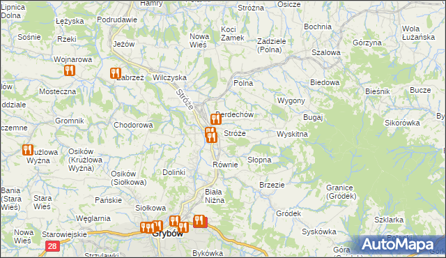 mapa Stróże gmina Grybów, Stróże gmina Grybów na mapie Targeo