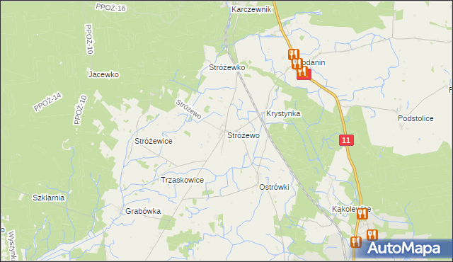 mapa Stróżewo gmina Chodzież, Stróżewo gmina Chodzież na mapie Targeo