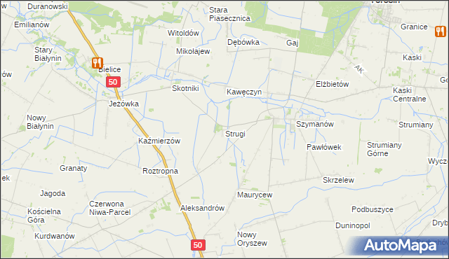 mapa Strugi gmina Teresin, Strugi gmina Teresin na mapie Targeo