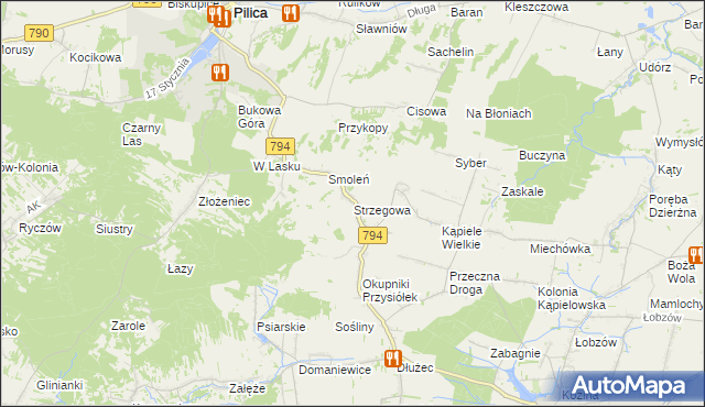 mapa Strzegowa gmina Wolbrom, Strzegowa gmina Wolbrom na mapie Targeo