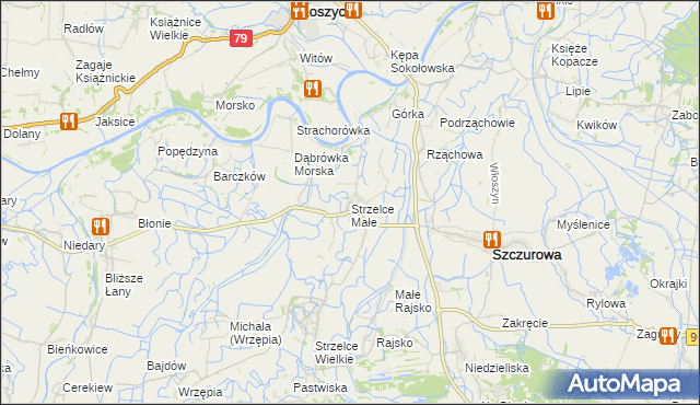 mapa Strzelce Małe gmina Szczurowa, Strzelce Małe gmina Szczurowa na mapie Targeo