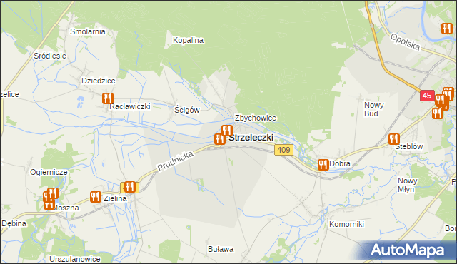 mapa Strzeleczki, Strzeleczki na mapie Targeo